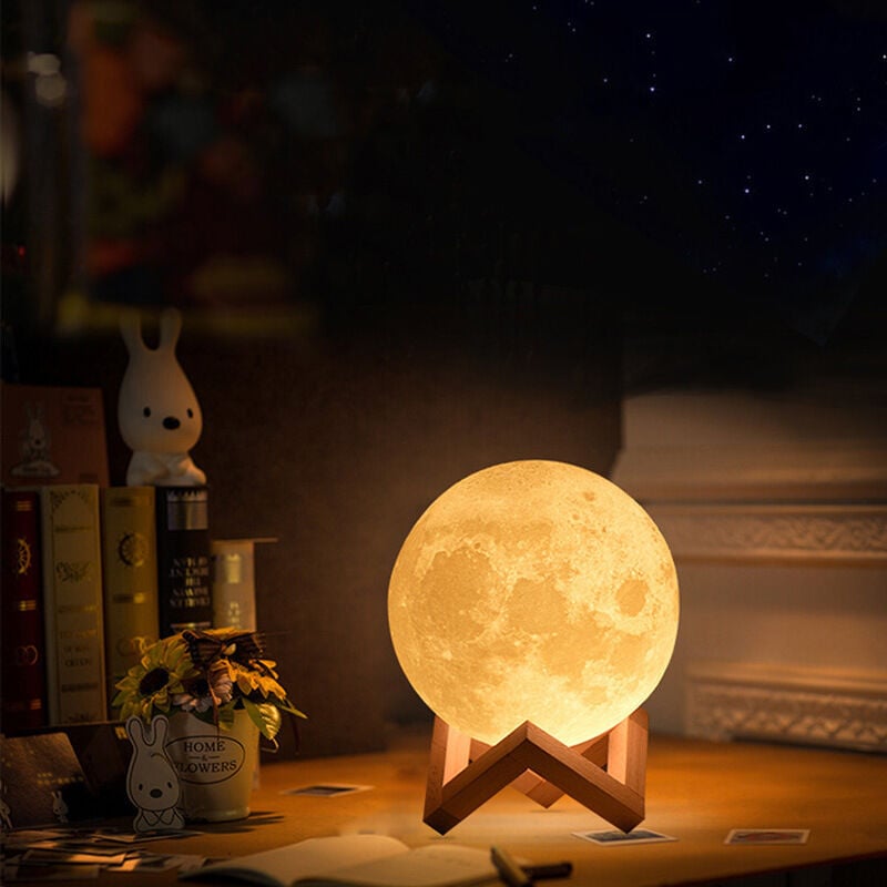Lampe de lune Lampe de lune Avec support en bois/Un cadeau pour une fille Garçon Femme Petite amie Diamètre 12cm