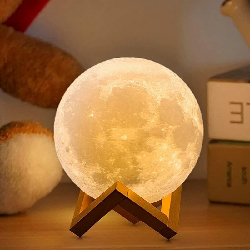 Lampe de lune, Lighting Moon Lamp clair de lune lumière de la lune Lumière de nuit pour enfants 3 couleurs led Support de bois Contrôle à distance et