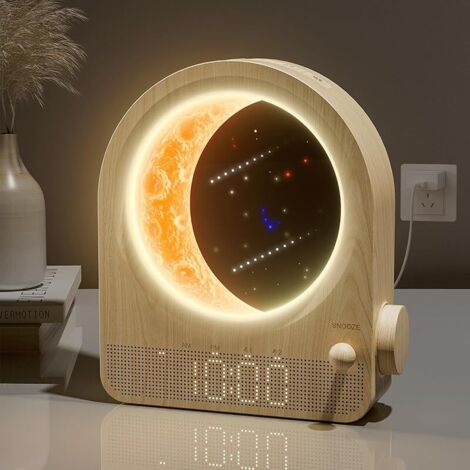 Lampe de Lune Lumineuse avec Réveil et 3 Niveaux de Luminosité, Ambiance Naturelle avec 10 Sons