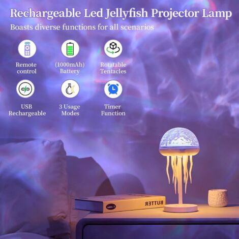 Lampe de méduse, projecteur de vagues d'océan, veilleuse USB, lampe d'ambiance méduse avec tentacules dansantes, projecteur de plafond sensoriel 7 couleurs pour chambre/salle de jeux/fête