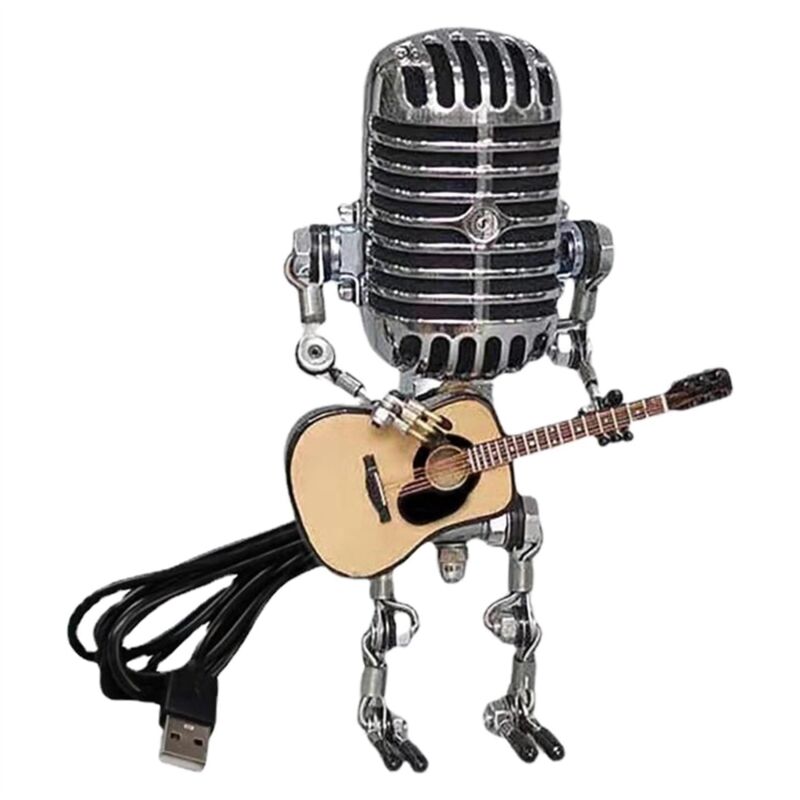 Tlily - Lampe de Microphone - TêTe de Lampe Microphone en MéTal Vintage Lampe de Bureau Robot Style RéTro Ornements MéNagers, Jaune et Argent