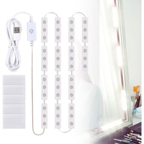 Lampe de Miroir LED à Intensité Variable, Lumière Miroir Coiffeuse, USB Câbles Parfaitement Cachés, USB Coiffeuse Lampe de Cosmétique, Ampoules de Maquillage Guirlande, pour Salle de Bain Chambre