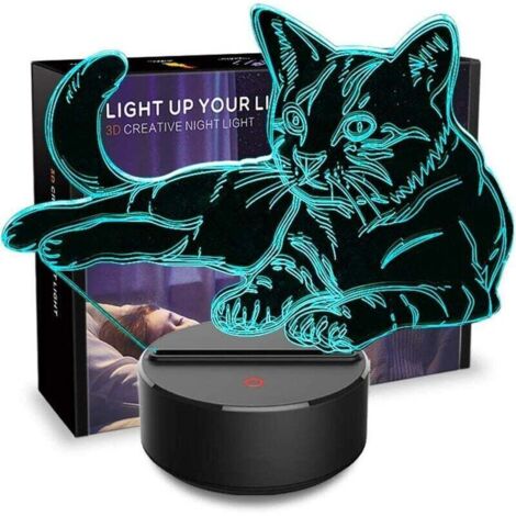 Lampe de nuit 3D pour chat pour animaux de compagnie Lampe 3D Illusion d'optique Veilleuses à interrupteur tactile Lampe de chevet 7 couleurs changeantes Lampes à LED Cadeaux d'anniversaire parfaits p