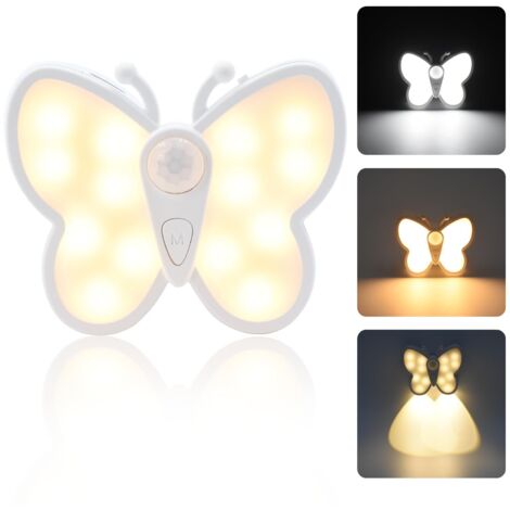 Lampe de Nuit avec Détecteur de Mouvement Applique Murale, Portable Veilleuse Sans Fil Papillons Lampe Mural Dimmable Rechargeable USB pour Couloir Cuisine Escalier Armoire Chambre D'enfant [Classe én