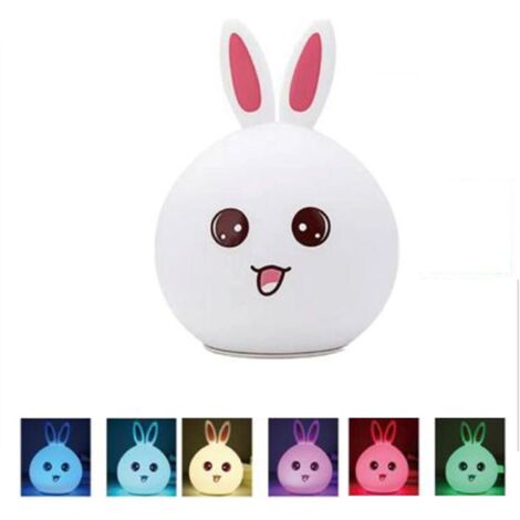 LAMPE DE NUIT DE TABLE EN SILICONE SOUPLE RVB À LED TACTILE EN FORME DE LAPIN POUR ENFANTS