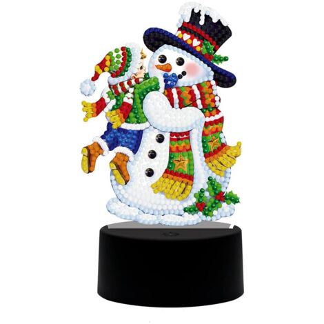 Lampe de Nuit Diamant Peinture Bonhomme de Neige, Décoration de Table 5D Cristal avec 7 Couleurs pour Débutants Adultes