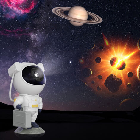 Lampe de nuit projection galaxie, 12 films, lampe d'ambiance astronaute, univers étoiles, connecté secteur et Bluetooth, décoration intérieure cadeau créatif design moderne