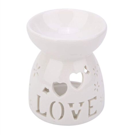 Lampe de Parfum de Nuit Céramique Essence Brûleur à mazout Bougie Encens Poêle d'aromathérapie pour Cadeaux et décoration, Maison, Bureau, Chambre, Salon(Love)
