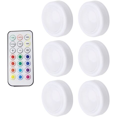 Lampe de penderie, veilleuse LED RGB 13 couleurs, luminosité réglable, sans fil, fonctionne sur piles, avec 1 télécommande (lot de 6).