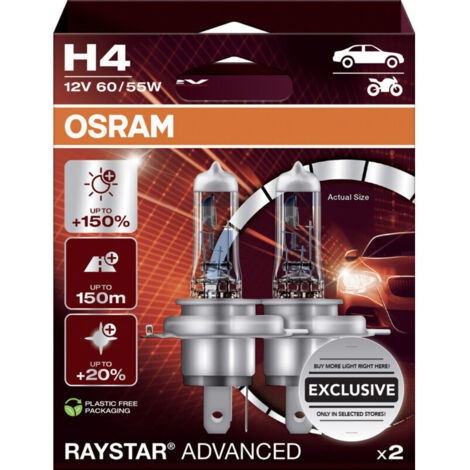 Lampe de phare H4 Raystar Advanced 2.0, lot de 2, haute luminosité