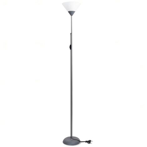 Lampe de pied simple, douille E27, sans ampoule, potence grise avec abat-jour blanc
