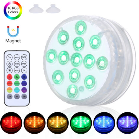 Lampe de piscine submersible avec télécommande RF, 13 LED RGBW à intensité variable, 16 couleurs et 3 modes d'éclairage, minuterie, aimants et ventouses, éclairage sous-marin étanche IP68