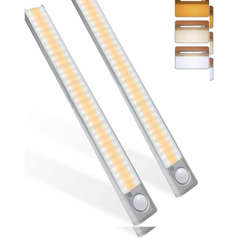 Lampe de Placard 120LED, Lampe à Détecteur de Mouvement, Luminosité Réglable avec 3 Couleurs, usb Rechargeable, Sans Fil, Convient à Armoires,