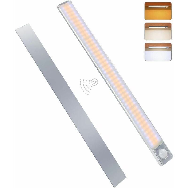 Lampe de Placard 160LED, Lampe à Détecteur de Mouvement, Luminosité Réglable avec 3 Couleurs, usb Rechargeable, Sans Fil, Convient à Armoires,