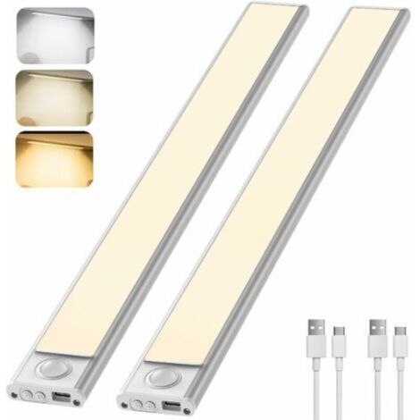 Lampe de Placard 30cm à Détecteur de Mouvement Intérieur, Réglette LED Cuisine sans Fil, Lumière D'armoire 6000K avec 3 Modes d’Éclairage, Rechargeable par USB, 2 Pack [Classe énergétique A+++] [Class