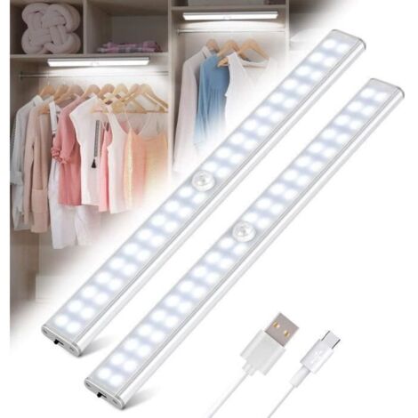 Lampe de Placard 40 LED,Sans Fil Rechargeable par USB, Aimanté, Détecteur de Mouvement,4 Modes d’Éclairage,Lumière de Placard(2ps)