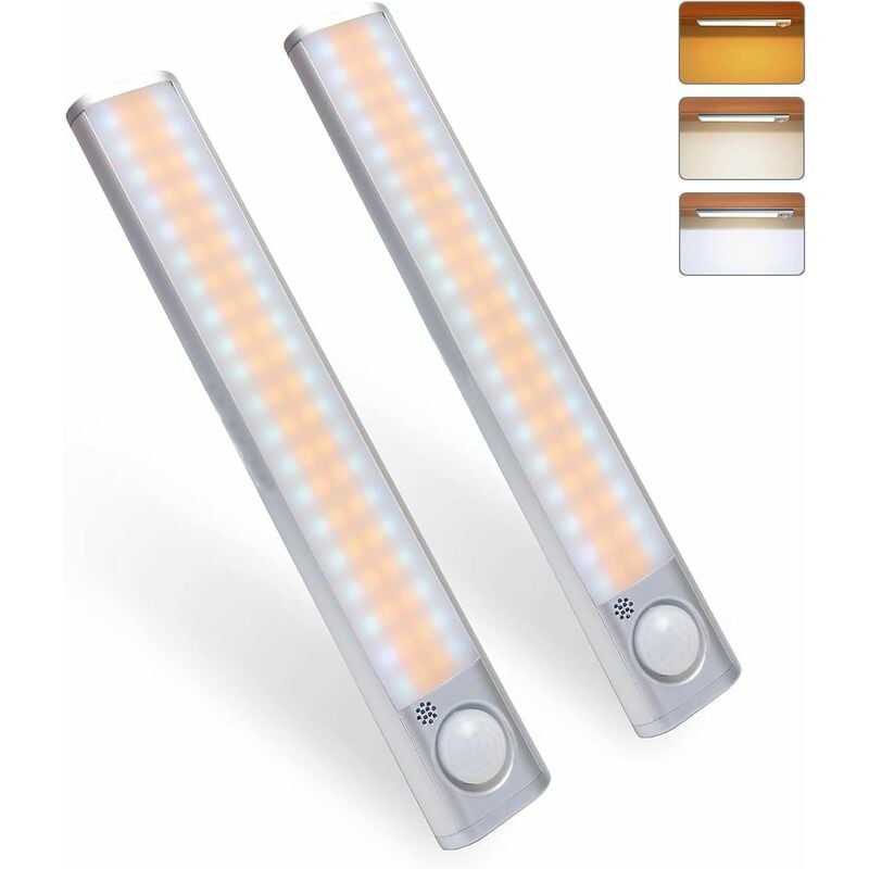 Lampe de Placard 80LED, Lampe à Détecteur de Mouvement, Luminosité Réglable avec 3 Couleurs, usb Rechargeable, Sans Fil, Convient à Armoires,