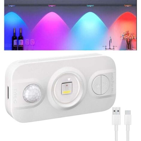 Lampe de placard à détecteur de mouvement, mini lampe LED 7 couleurs pour vitrine, adaptée aux chambres, escaliers, cuisines, placards et autres endroits.