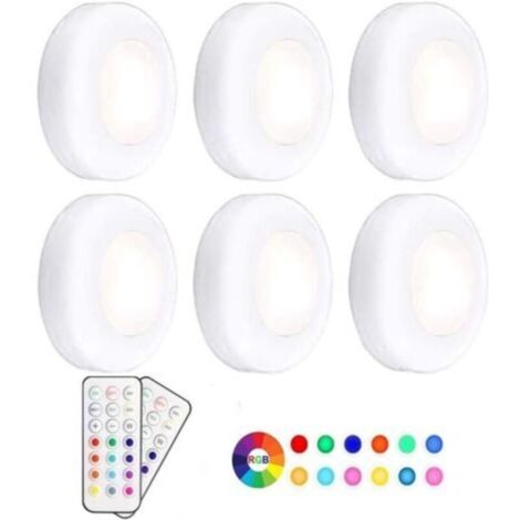 Lampe de Placard/Armoire, Lampe LED Veilleuse RGB 13 couleurs sans fil, d'atténuation de luminosité avec télécommande alimentée par batterie, paquet de 6 [Classe énergétique A+]