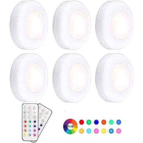 Lampe de Placard/Armoire, Lampe LED Veilleuse RGB 13 couleurs sans fil, d'atténuation de luminosité avec télécommande alimentée par batterie, paquet de 6 [Classe énergétique A+]