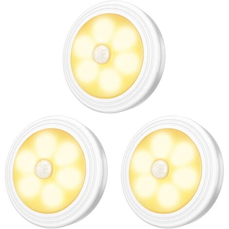 Lampe de Placard/Armoire LED,3pcs Lampes Armoire Veilleuse,Eclairage LED Détecteur de Mouvement avec Base Magnétique,pour Escalier Cuisine Vitrines Cabinet (Alimenté par Batterie)