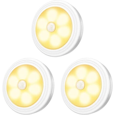 Lampe de Placard/Armoire LED,3pcs Lampes Armoire Veilleuse,Eclairage LED Détecteur de Mouvement avec Base Magnétique,pour Escalier Cuisine Vitrines Cabinet (Alimenté par Batterie)