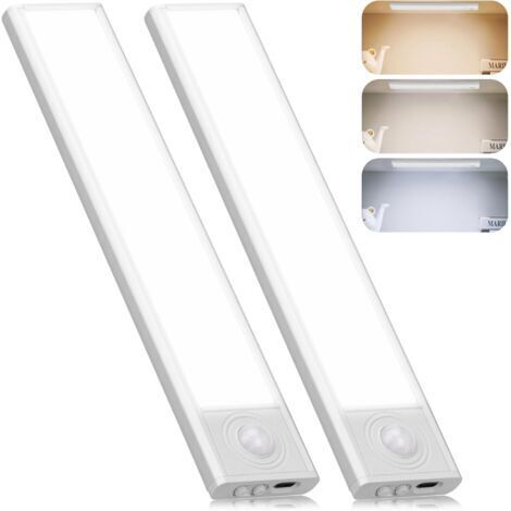Lampe de Placard avec Détecteur de Mouvement, 2 Pièce Sans Fil USB Rechargeable Éclairage de Placard, 3Modes d’Éclairage Veilleuse, Magnetique Eclairage LED pour Armoire Cuisine Placard, 20CM [Classe
