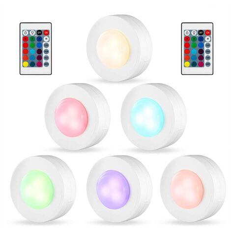 Lampe de Placard Blanc Chaud 4000K Spot LED Autocollant à Pile avec Télécommande sans Fil pour Placard Étagère Armoire Cuisine Lot de 6 [Classe énergétique A+]