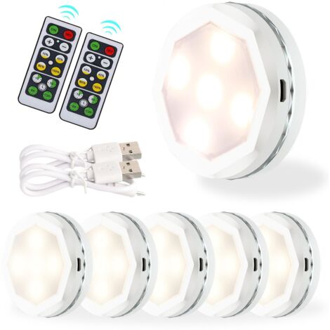 Lampe de placard LED avec télécommande sans fil, veilleuse rechargeable par USB et réglage tactile de la luminosité