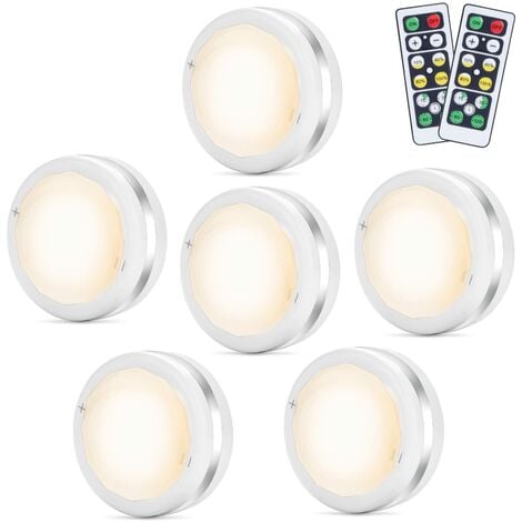 Lampe de Placard Spot LED Murale Telecommande Sans Fil 6pcs Lampes Armoire Veilleuse pour Escalier Miroir Cuisine Vitrines Cabinet (Blanc)