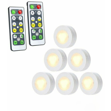 Lampe de Placard Spot LED Murale Telecommande Sans Fil 6pcs Lampes Armoire Veilleuse pour Escalier Miroir Cuisine Vitrines Cabinet (Blanc)