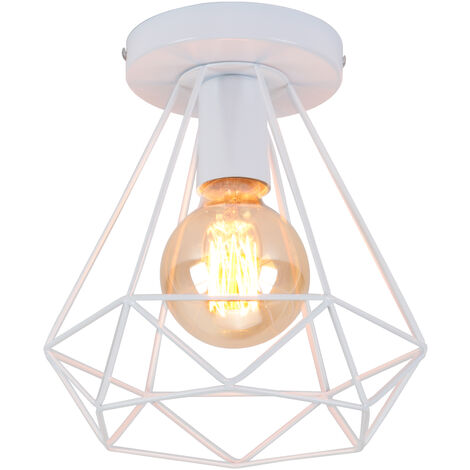 Lampe de Plafond 20cm Diamant Plafonnier Cage en Métal Blanc Luminaire pour Balcon Couloir Entrée