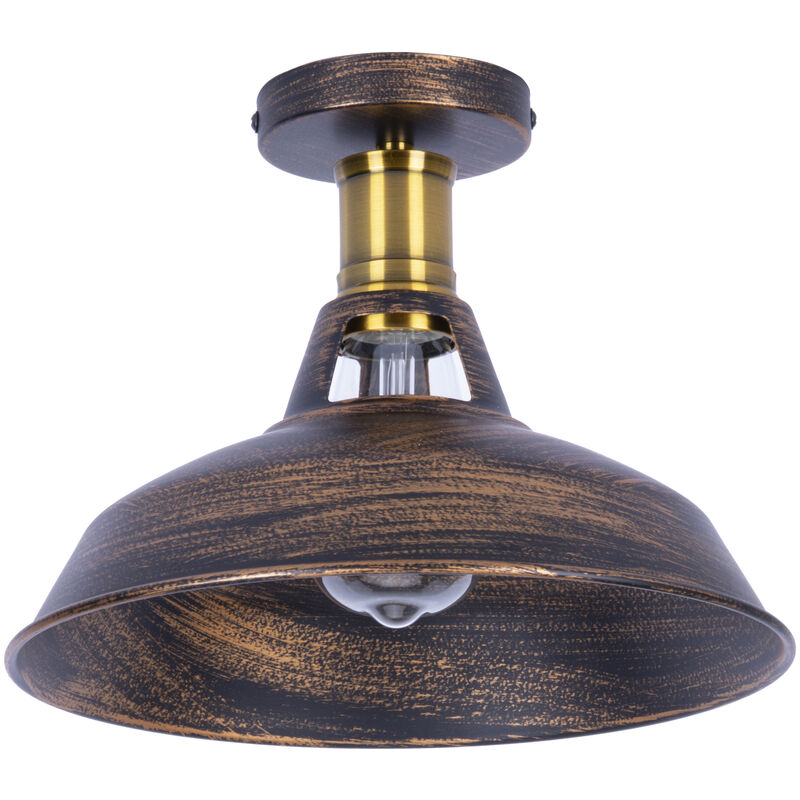 Axhup - Lampe de Plafond 27cm Plafonnier Industrielle Vintage Métal Abat-jour Luminaire Couloir Balcon Escalier Bronze 1 Pack - 1PCS