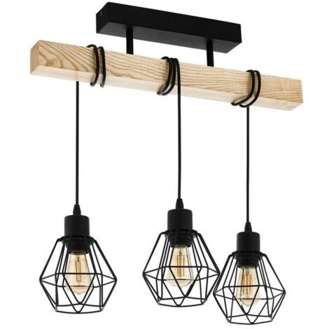 Lampe de plafond 55x36x20 cm en métal noir avec support en bois 220-240 V IP20 - Eglo Townshend 5