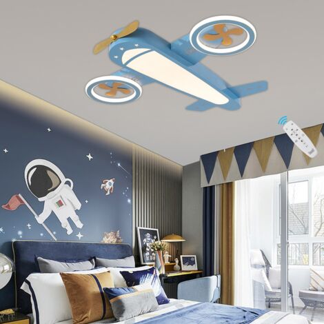 Lampe de plafond 60CM Lampe de plafond pour enfant Lampe de plafond en forme d'avion Lampe de plafond en forme de dessin animé Température à trois couleurs graduable à l'infini avec télécommande