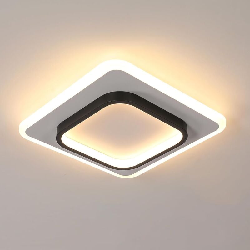 Comely - Plafonnier led moderne en acrylique carré, noir et blanc, adapté pour salle de bain, salon, chambre à coucher, cuisine et couloir - 30W