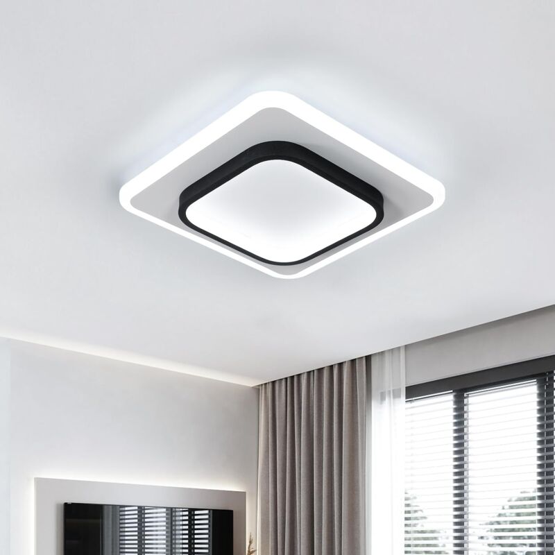 COMELY Plafonnier LED moderne en acrylique carré, noir et blanc, adapté pour salle de bain, salon, chambre à coucher, cuisine et couloir - 30W