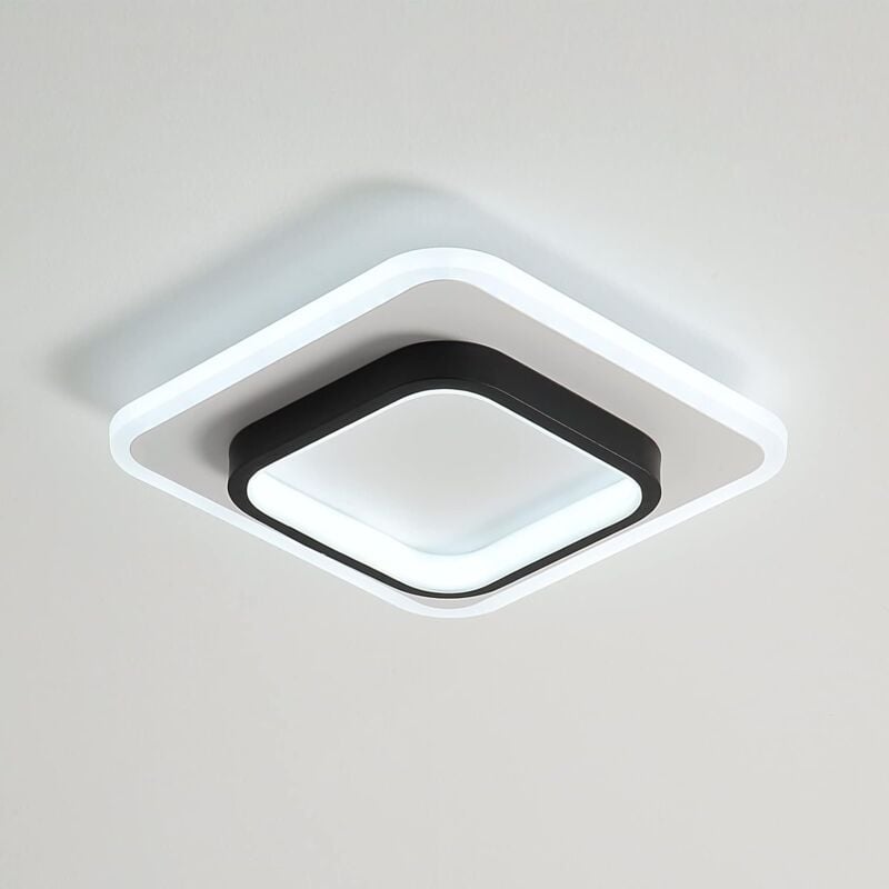 Comely - Plafonnier led moderne en acrylique carré, noir et blanc, adapté pour salle de bain, salon, chambre à coucher, cuisine et couloir - 20W