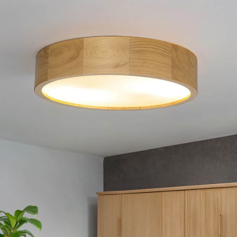 Licht-erlebnisse - Plafonnier d'intérieur Arbaro de forme ronde en bois de chêne dans un style moderne E27 Ø37cm - Chêne