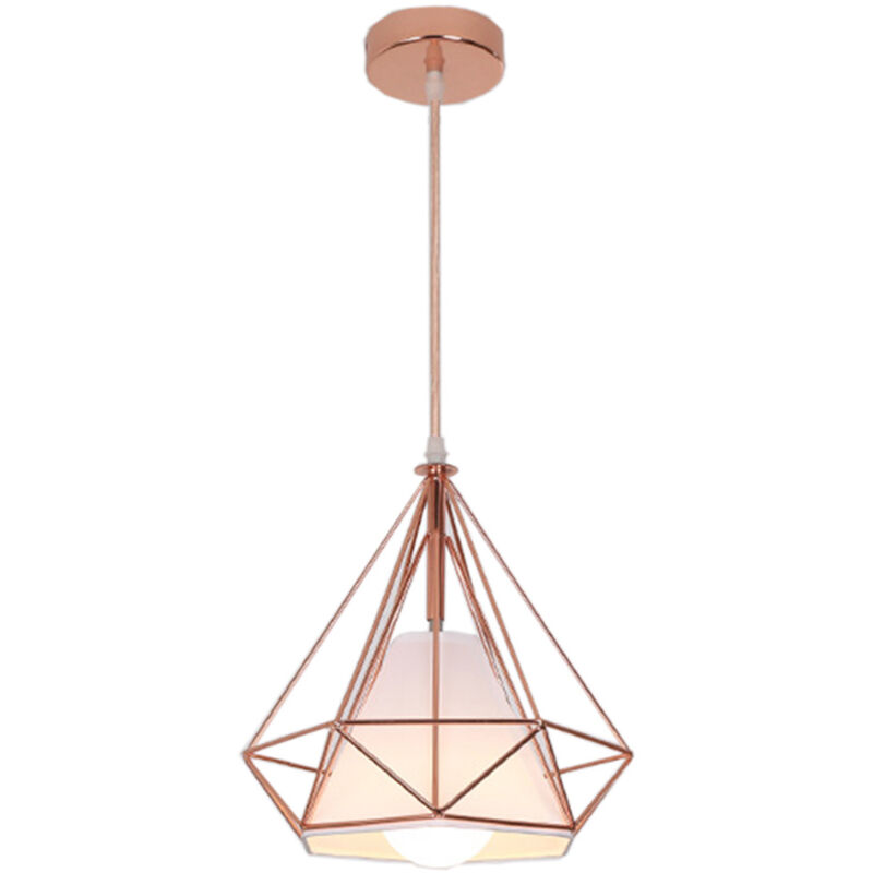 Lampe De Plafond En Fer Plafonnier Vintage En Forme De Cage De Diamant 25CM Lustre De Restaurant, Bar, (Or Rose)