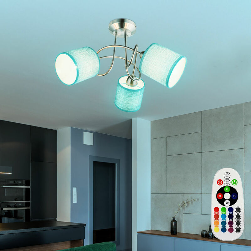 Plafonnier spot télécommandé lampe de bureau textile gris dans un ensemble comprenant des ampoules LED RVB