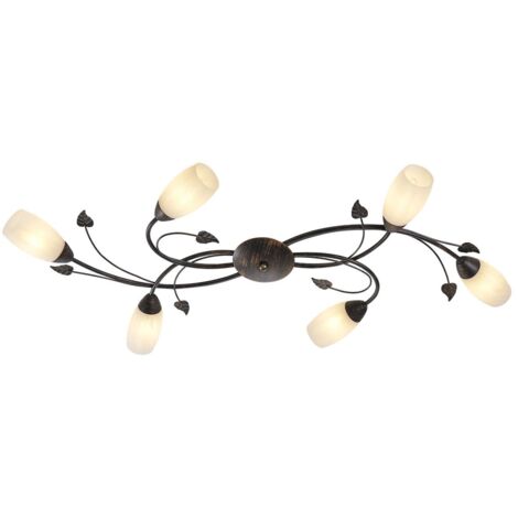 Lampe de plafond Lampe de salon Feuilles rouille Verre albâtre L 106 cm