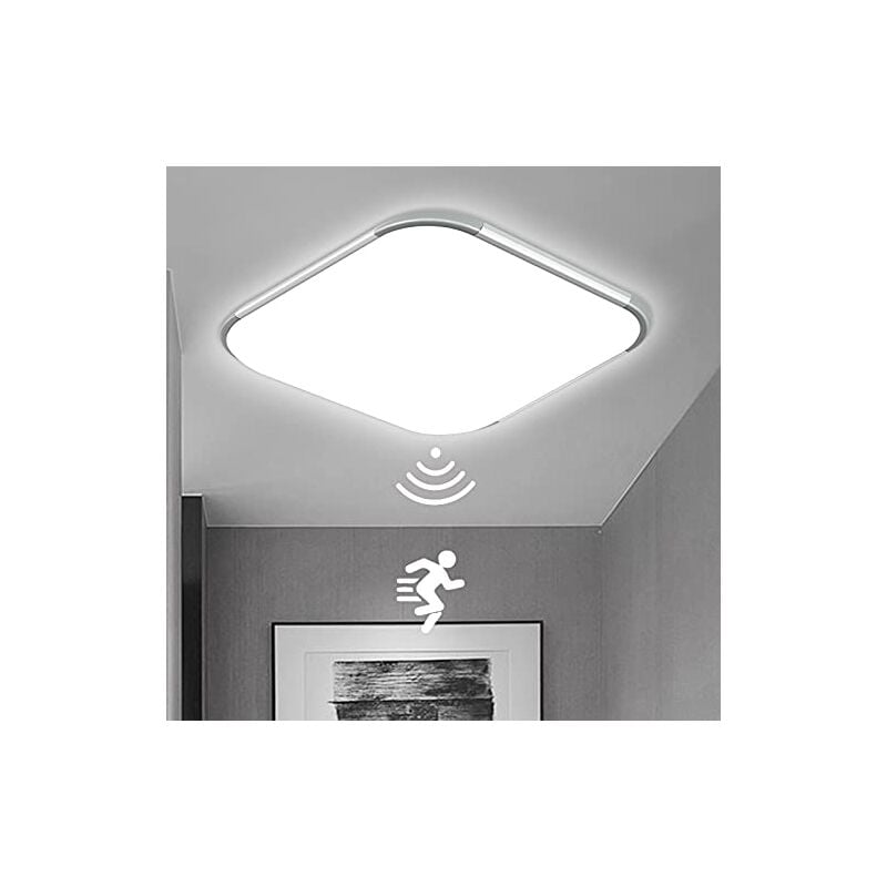 Naizy - Plafonnier led 24 w avec détecteur de mouvement, plafonnier led moderne rond avec capteur de mouvement - 30 x 30 cm blanc froid