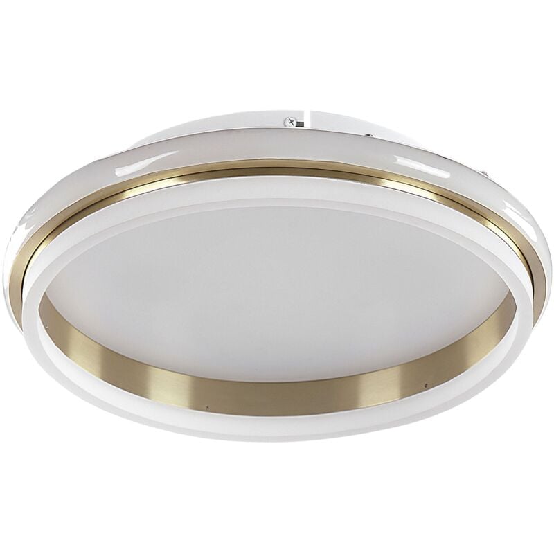 Lampe de Plafond Moderne led Intégrées Anneau Rond Suspension Métal Blanc et Doré Taping