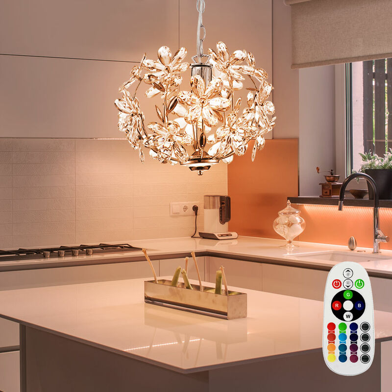 Lampe à suspension lampe à suspension feuille plafonnier design fleur, acrylique, chrome, télécommande dimmable, 1x led rvb 8,5W 806Lm blanc chaud,