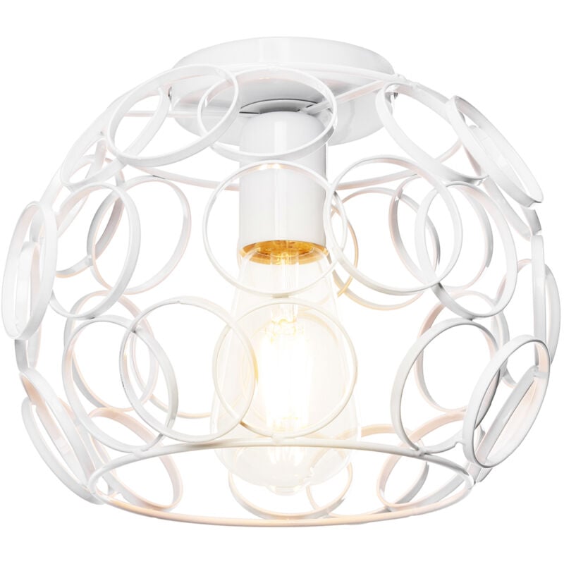 Norcks - Lampe De Plafond Luminaire Cage Ronde Luminaire Plafonnier En Fer Métallique Plafonnier Rétro Vintage Pour Club Bar Café Blanc