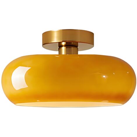 Lampe de Plafond Moderne, Abat-jour en Verre Rond de 28cm avec Base Métallique Dorée, E27 Lustre, Éclairage de Hall pour Chambres,Salles à Manger,Cuisines (Orange, H15cm)