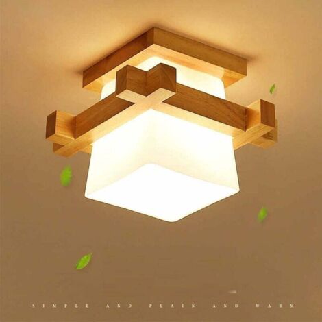 Lampe de plafond moderne en bois style tatami japonais E27, idéale pour couloir, porche ou balcon.