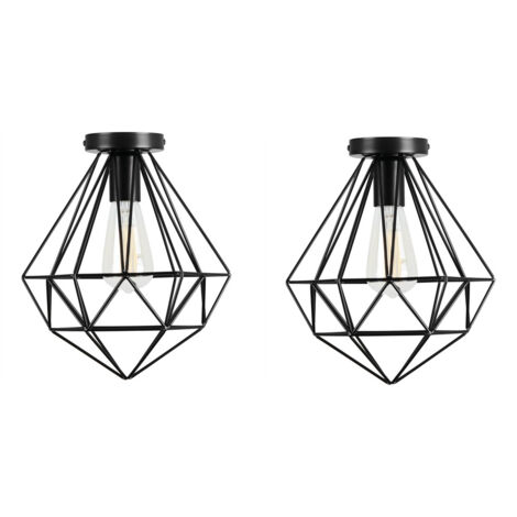 Lampe de Plafond Moderne Plafonnier Cage en Diamant E27 Noir Ø25,5CM pour Chambre Salon Couloir - 2PCS