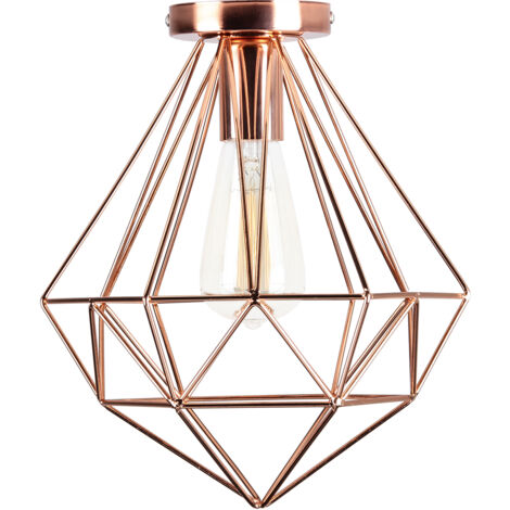 Lampe de Plafond Moderne Plafonnier Cage en Diamant E27 Rose Ø25,5CM pour Chambre Salon Couloir - 1PCS